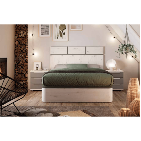 Precioso dormitorio en tonos claros con canapé, cabezal y dos mesitas