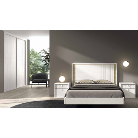 Elegante dormitorio principal en tonos blancos y nature en Calatayud