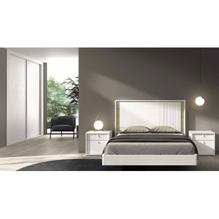 Elegante dormitorio principal en tonos blancos y nature en Calatayud