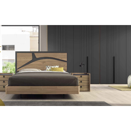 Moderno dormitorio principal en tonos sena y carbono en Calatayud