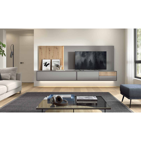Mueble de Salón en Colores Rustic, Gris y Grafito con Luces LED | Estilo y Elegancia para tu Hogar en Calatayud