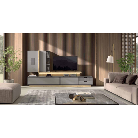 Mueble de salón en colores Alabama, gris y grafito con luces led en Calatayud