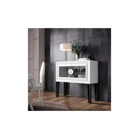 Mueble auxiliar blanco con patas acabado grafito