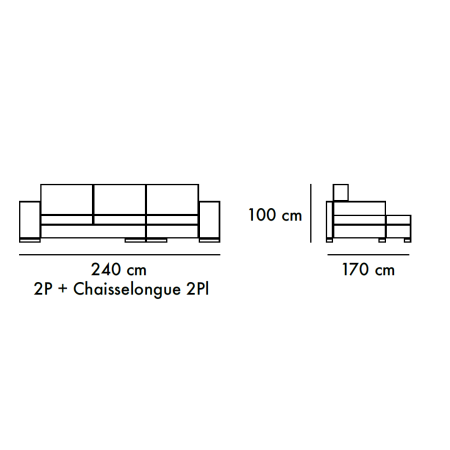 Sofá de 2 plazas y chaiselongue 240 cm
