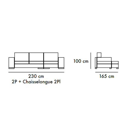 Sofá de 2 plazas y chaiselongue 230 cm
