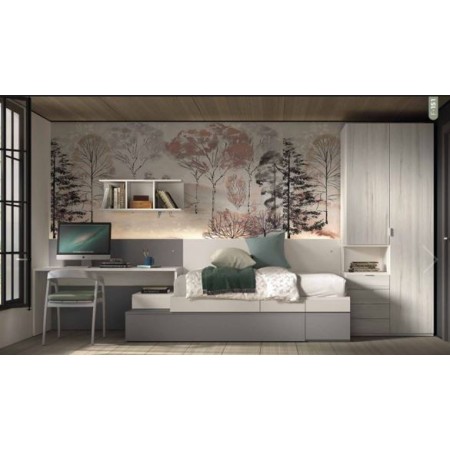 Dormitorio juvenil con armario, mesita, somier de arrastre