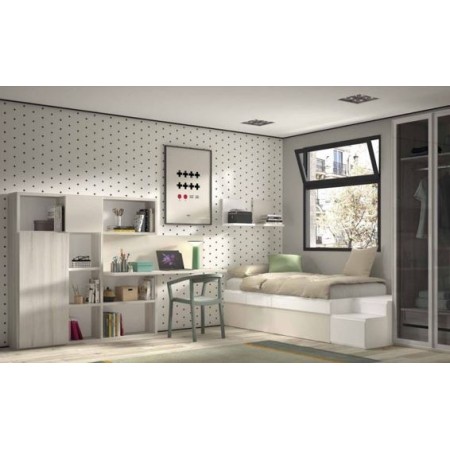 Dormitorio juvenil con armario de puertas de cristal y luces Led