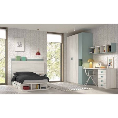 Dormitorio juvenil completo con escritorio armario y cama con conector USB en Calatayud