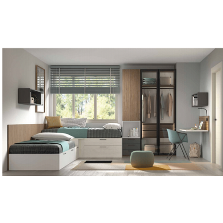 dormitorio juvenil completo con armario de puertas de cristal dos camas escritorio