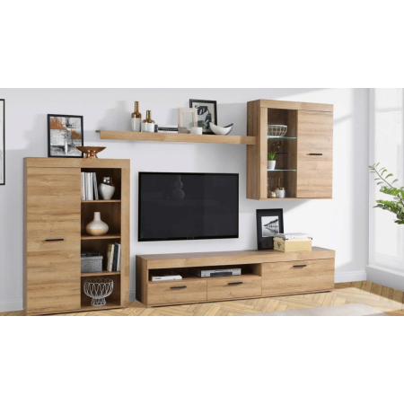 Salón modular en tonos roble envejecido