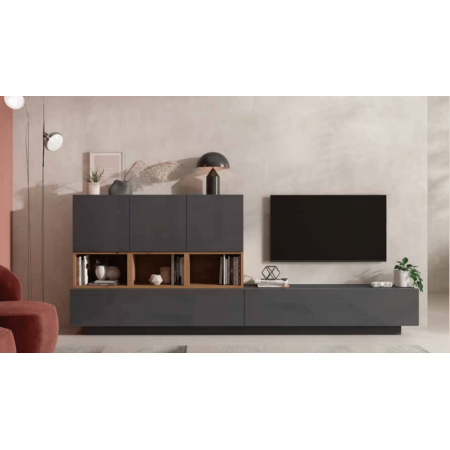 Salón en tonos grafito y artisan