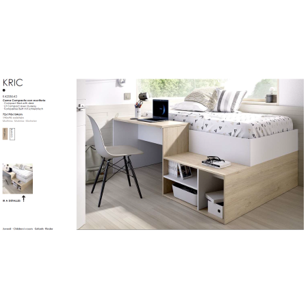 Cama Juvenil Compacta con Escritorio en Tonos Blancos y Naturales | Espacio y Estilo